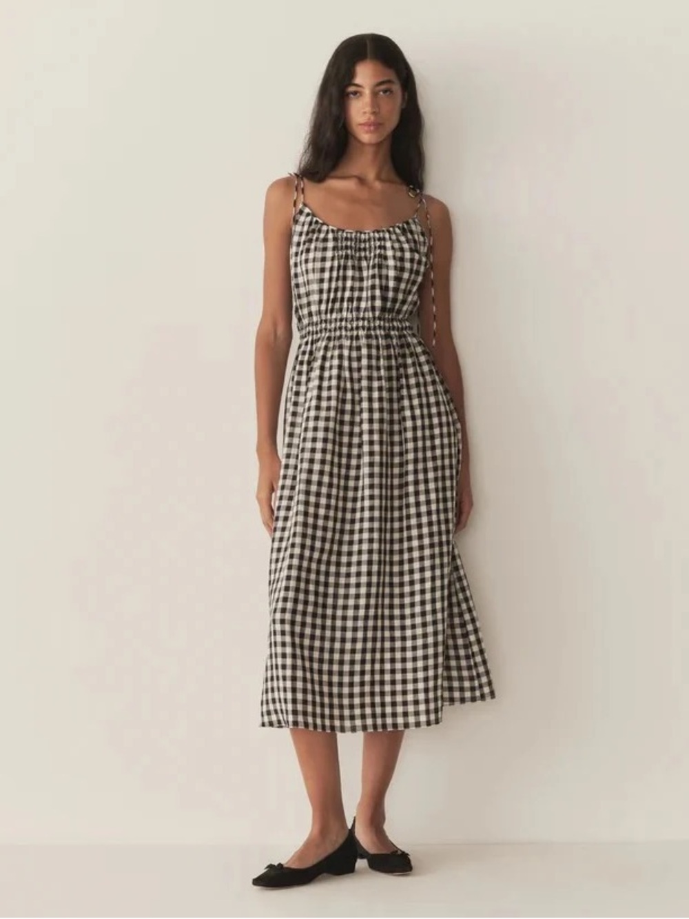 DOEN Leslie Gingham Midi Dress in Black Marilyn Size L - Picture 13 of 16